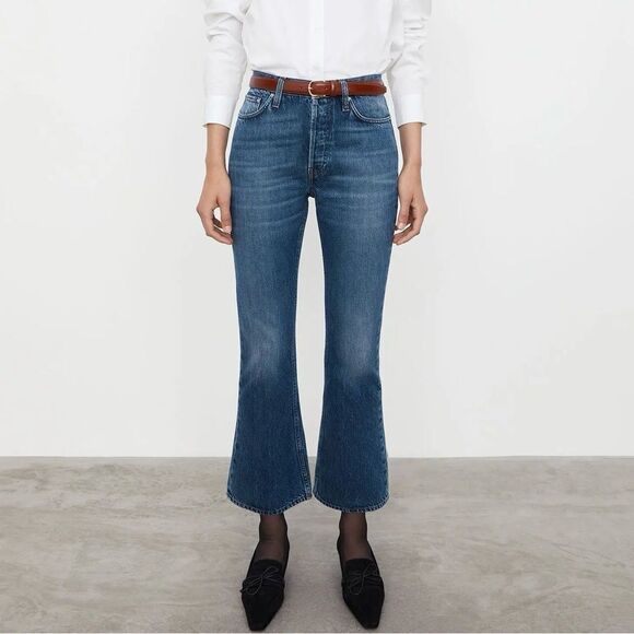 Toteme Denim - TOTEME Cropped Kick Denim in Mid Blue
